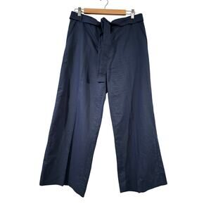 Weekend Max Mara Navy Blue Wide Leg Cotton Linen Pants Size 14
